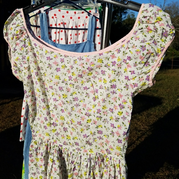 VTG Handmade Floral Poof Sleeve Dress XS S 4 - Picture 7 of 11
